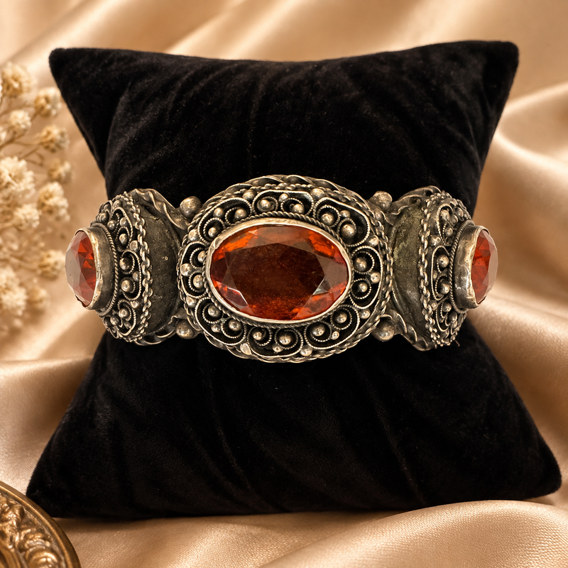 3 amber color Stone 800 silver bangle