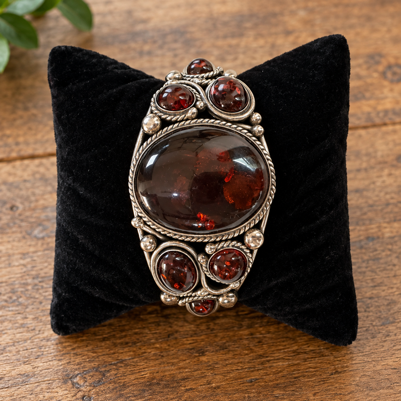 Sterling Silver Amber Cuff Bracelet.
