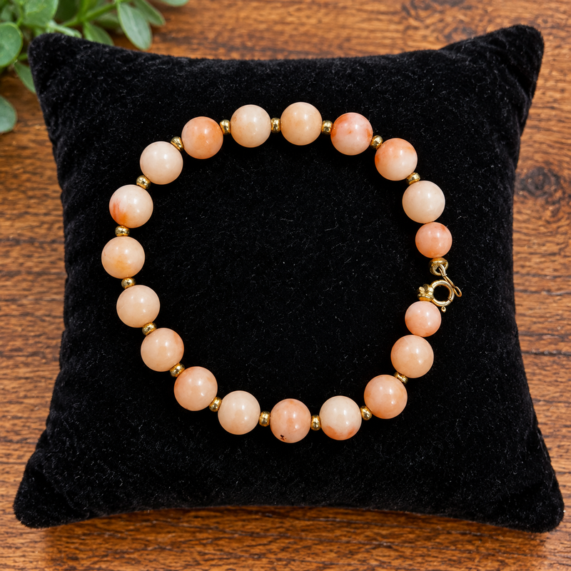 14K Art Deco Angel skin Coral beaded bracelet