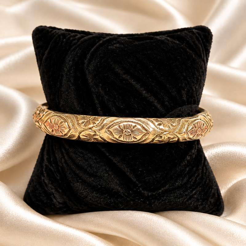 Gold Floral Embossed Bangle Bracelet