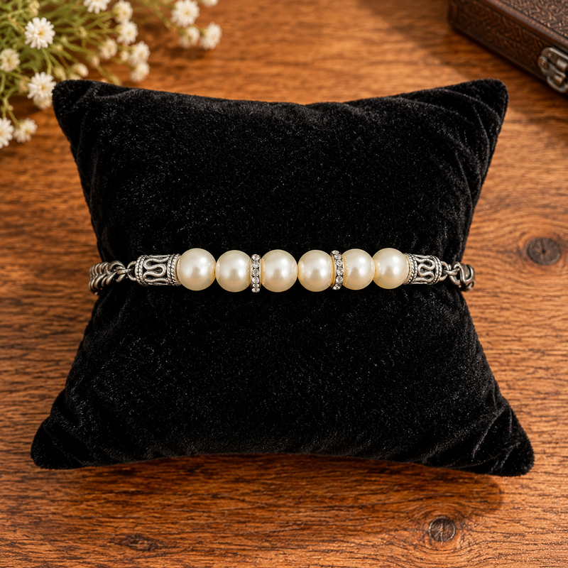 Black Leather Pearl Bracelet