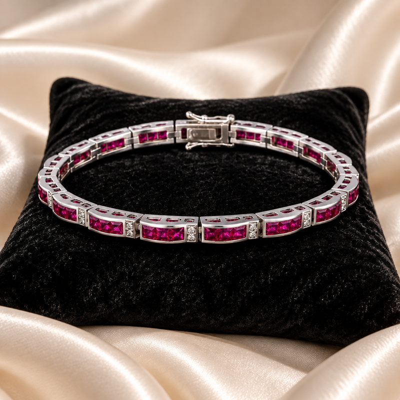Ruby Elegance Bracelet – 14K White Gold