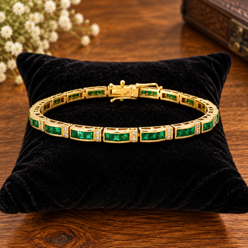 Emerald Line Bracelet – 14K Yellow Gold