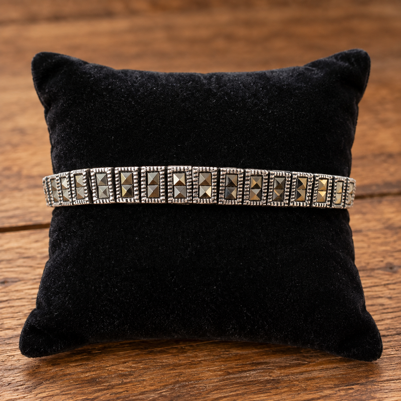 Art Deco Sterling Silver & Paste Bracelet – Vintage Marcasite Style Bracelet | Estate Jewelry | Geometric Deco Design
