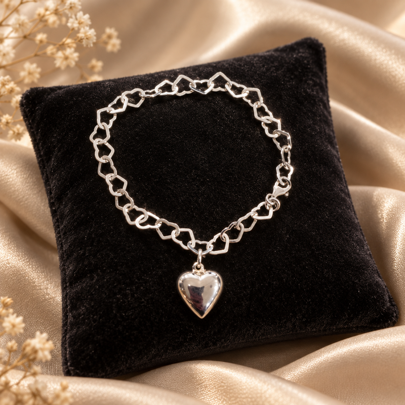 Sterling Silver Heart Charm Bracelet
