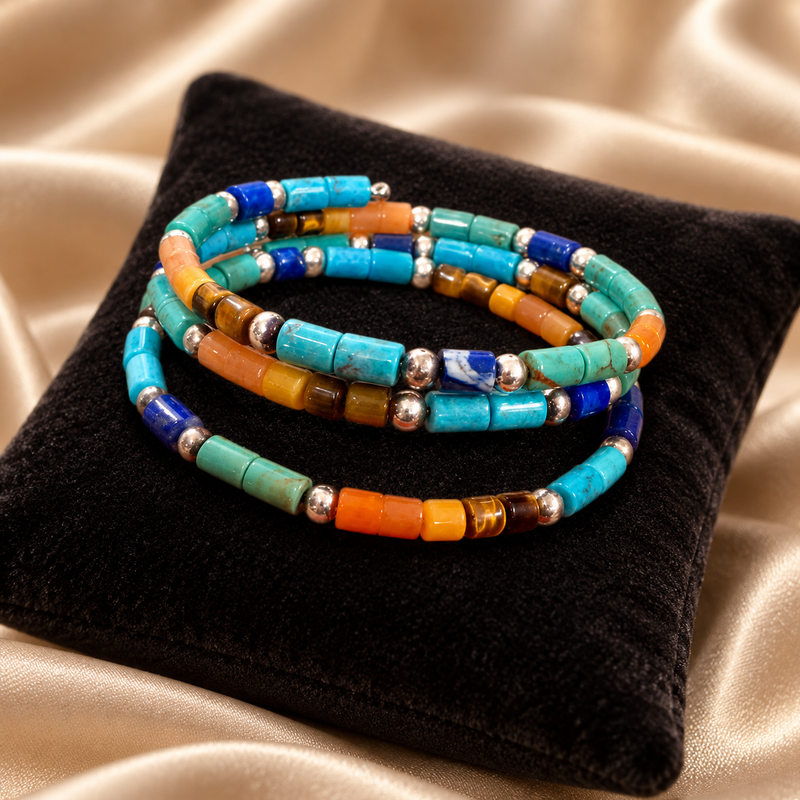 Sterling Silver Colorful Gemstone Beaded Bracelet