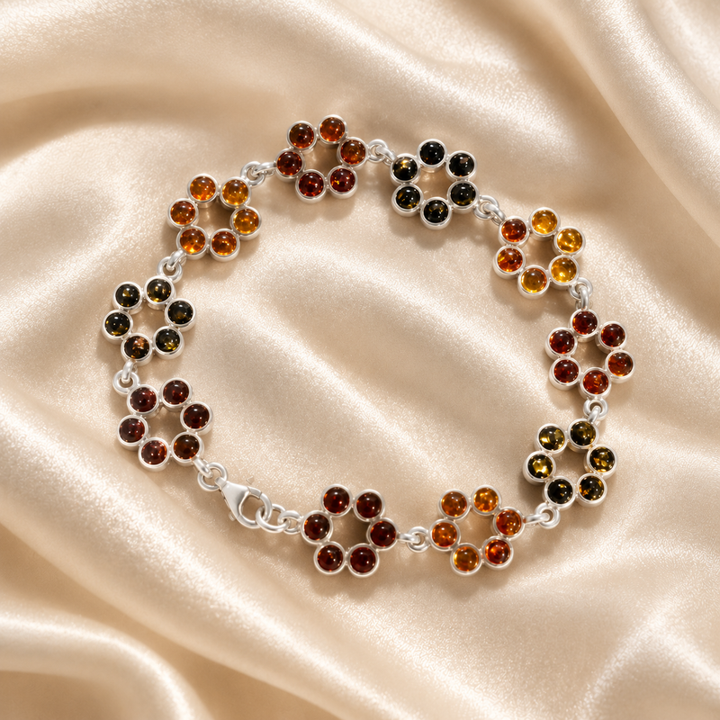SS Amber Small Flower Bracelet – Elegant Silver and Amber Jewelry