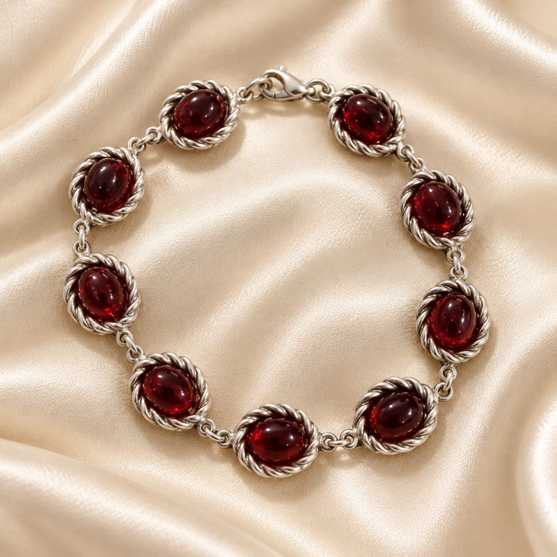 Sterling silver Amber Oval Bracelet – Elegant Silver with Amber Stones 8 “