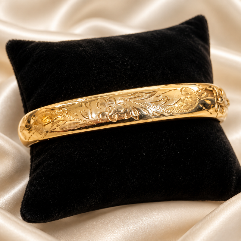 Gold Filled Victorian Floral Scroll Bangle