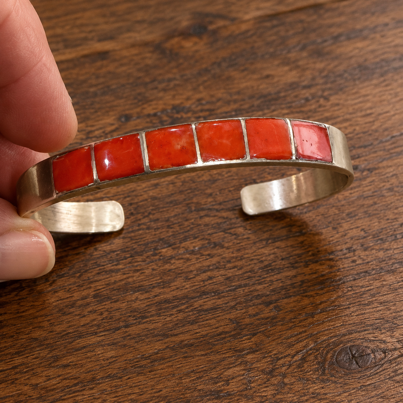 Red Coral Gemstone Statement Bangle
