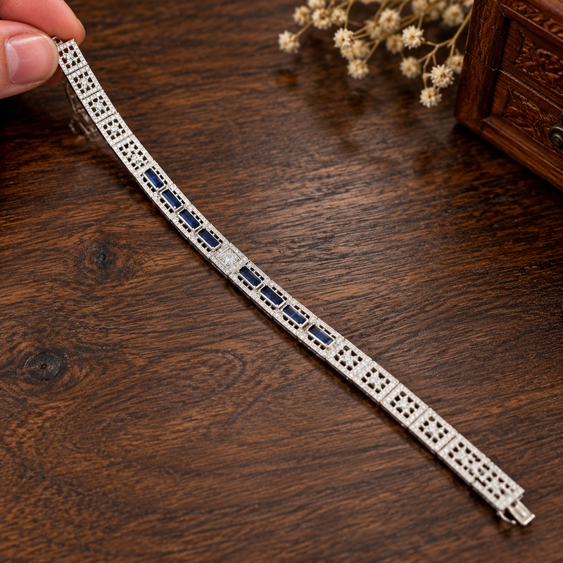 Vintage Sapphire & Diamond Platinum Bracelet