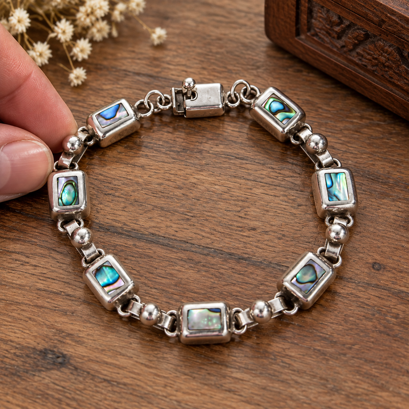 Sterling Silver Abalone Link Bracelet