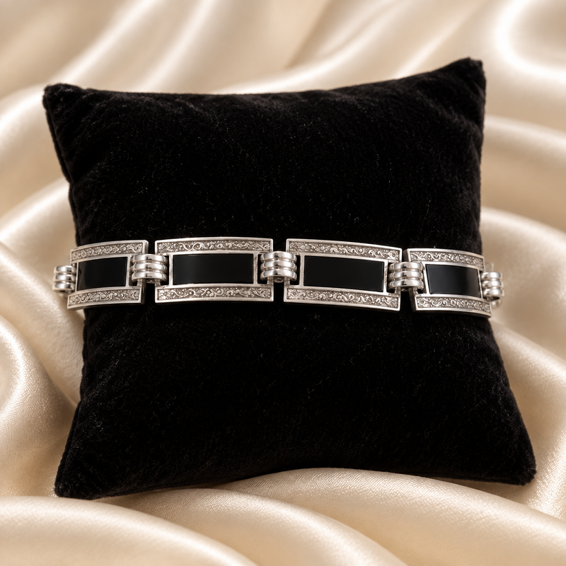 Sterling Silver Art Deco Onyx Bracelet