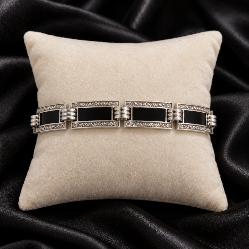 Sterling Silver Art Deco Onyx Bracelet