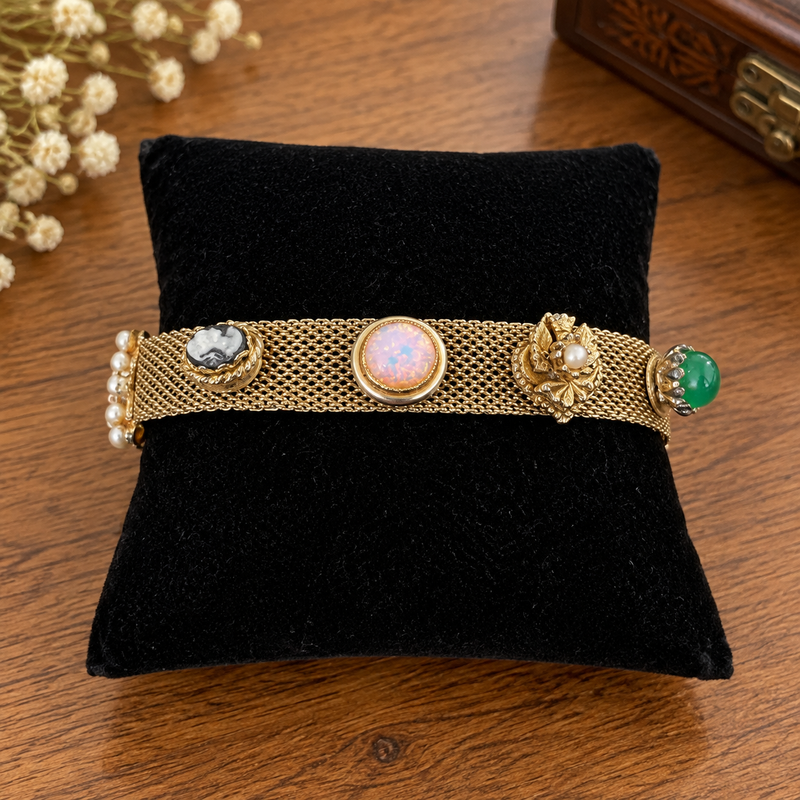 Vintage Mesh Bracelet w/ Multi-Stones