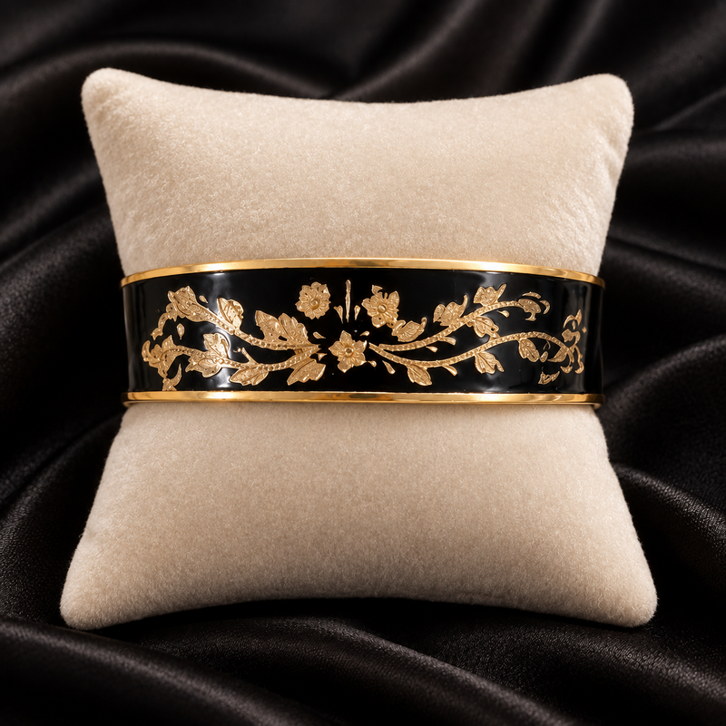 Victorian Bangle Black & Flowers