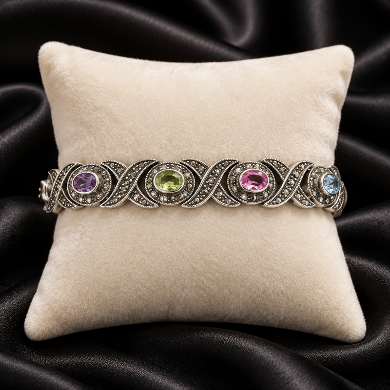 Sterling Silver Multi-Color Gemstone Bracelet
