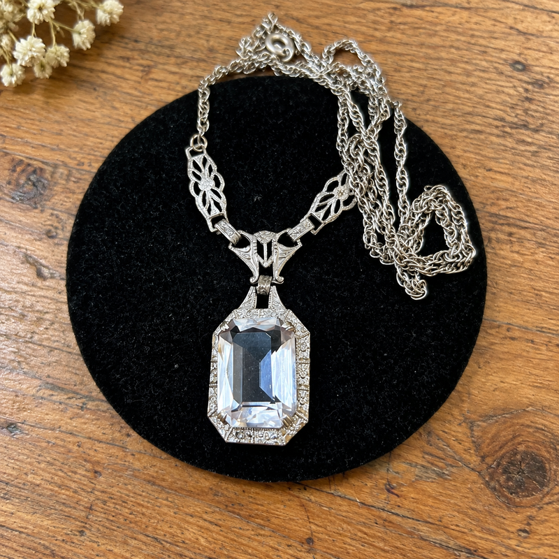 Art Deco Sterling Silver with Crystal Pendant