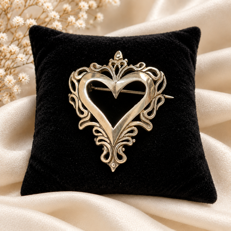 Vintage Sterling Silver Cut Out Heart Pin