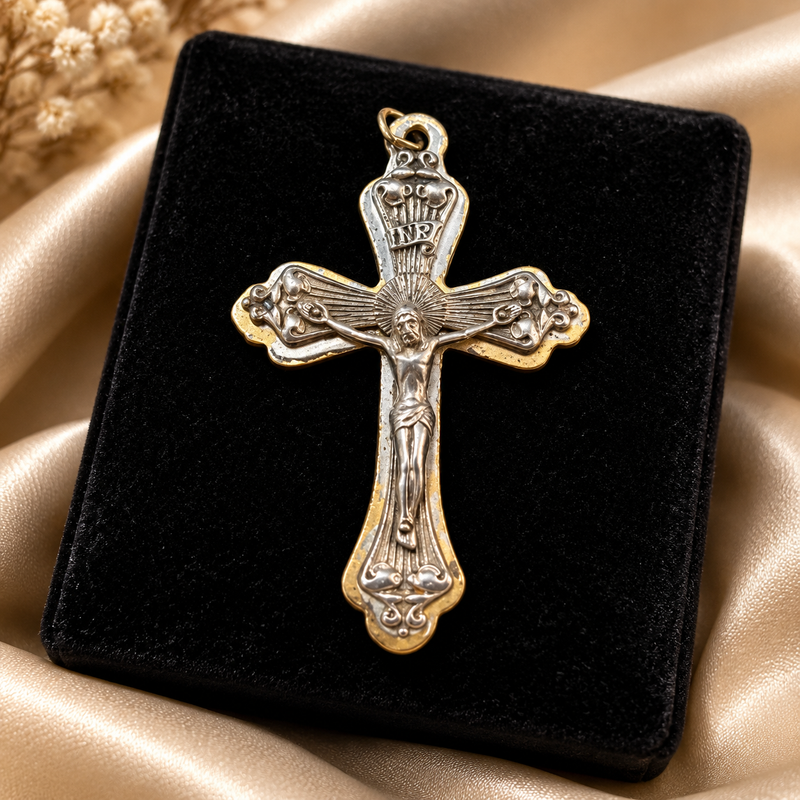 Vintage Sterling Silver Cross Pendant 1 1/2" x 2 1/4" Religious Jewelry