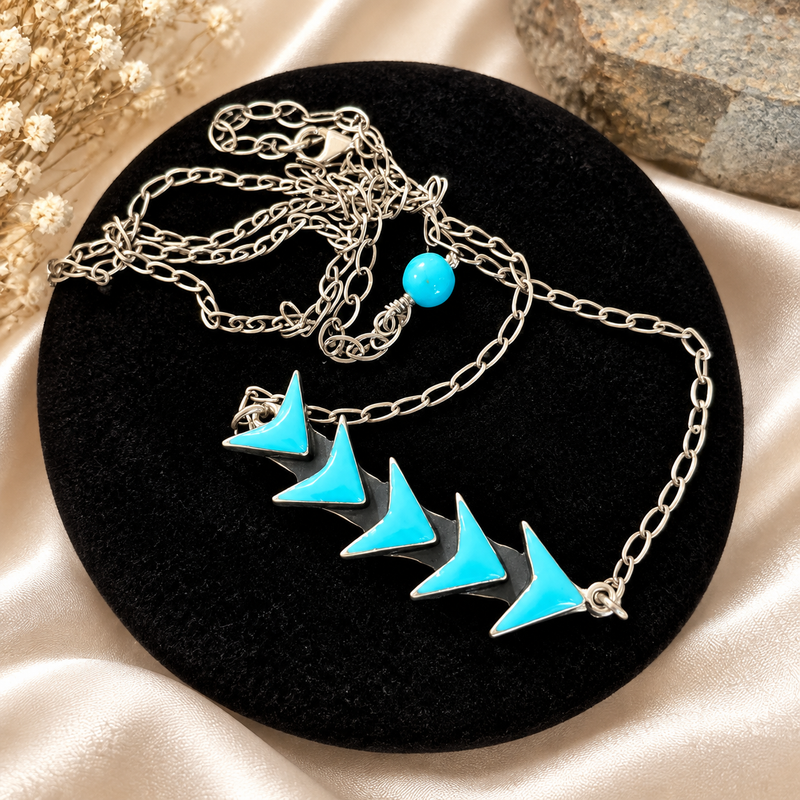 Sterling Silver Mexican Turquoise Arrows Necklace 21" long
