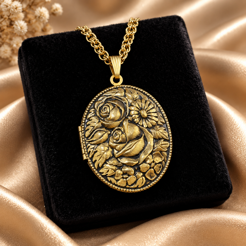Vintage Gold Filled Embossed Locket Necklace