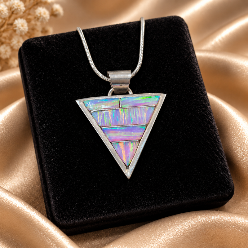 Sterling Silver Lab Opal Pendant Necklace