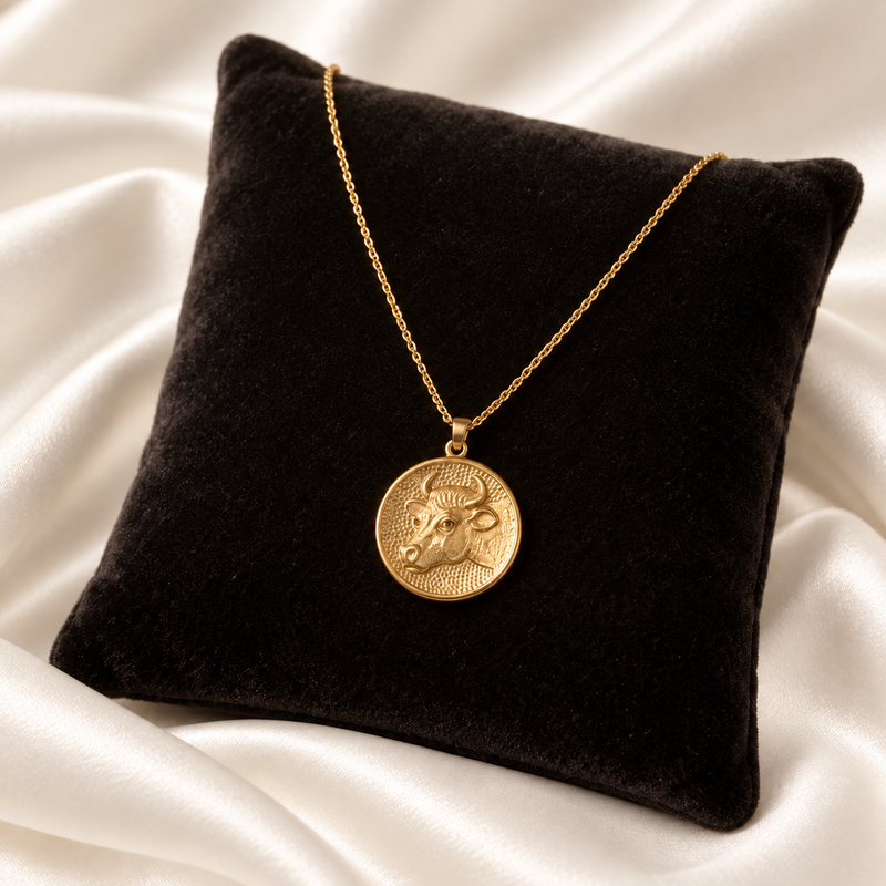 Gold filled Bull pendant 1” x 1” w/ gold filled chain 21” long