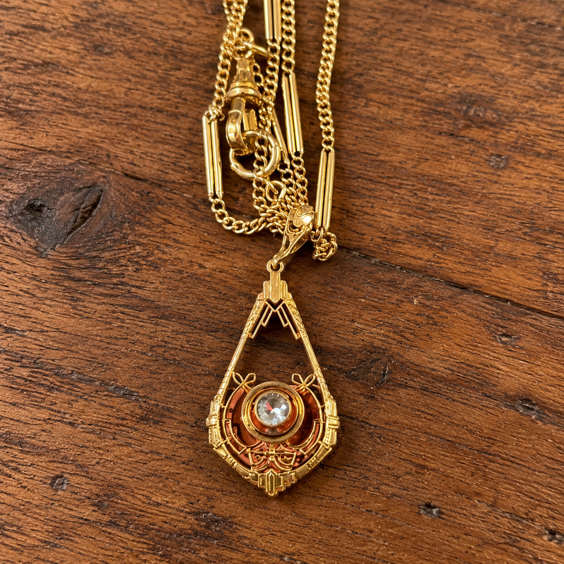 Vintage 14K Aquamarine pendant w/ 10K watch chain 14”