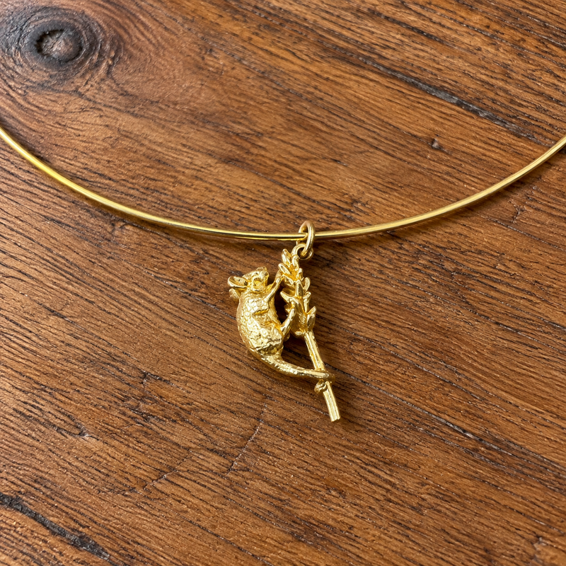 9K Gold Mouse on Branch Charm Pendant