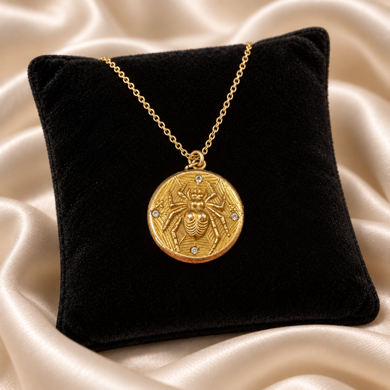 Vintage Gold Filled Spider Pendant Necklace 1 -1/8” x 1 -1/8”