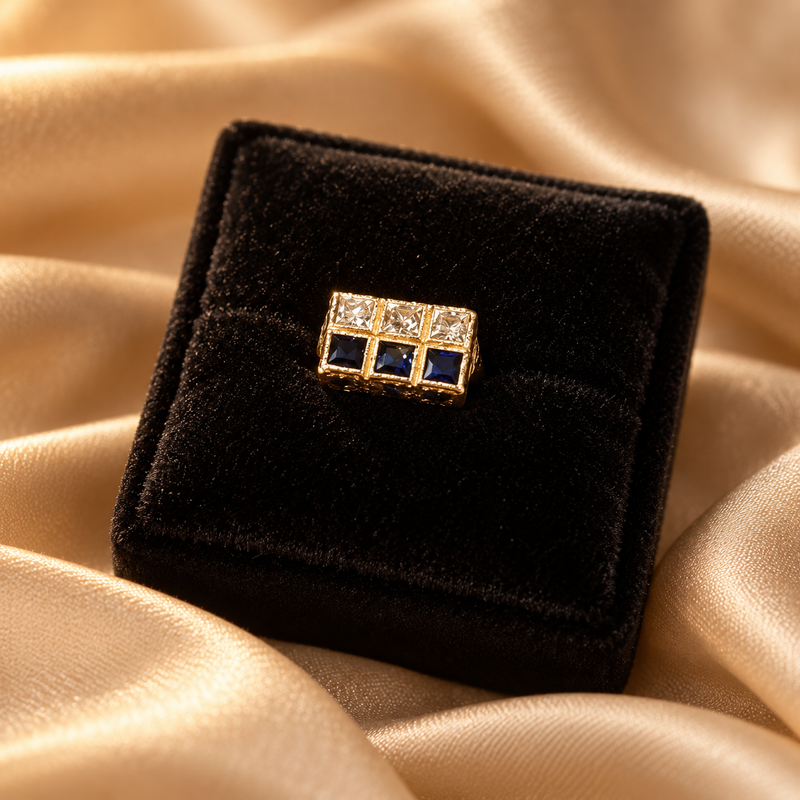 Art Deco 18K Gold Diamond Sapphire Ring