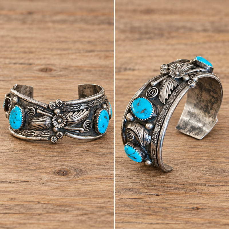 Sterling Silver American Indian Turquoise Cuff
