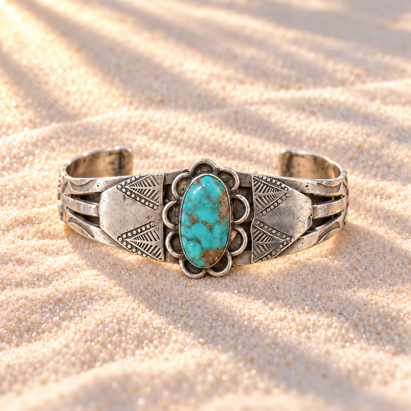 Sterling Silver American Indian Turquoise Cuff