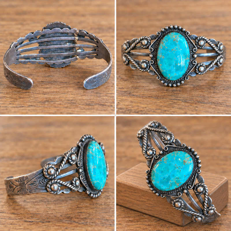 Sterling Silver American Indian Turquoise Cuff