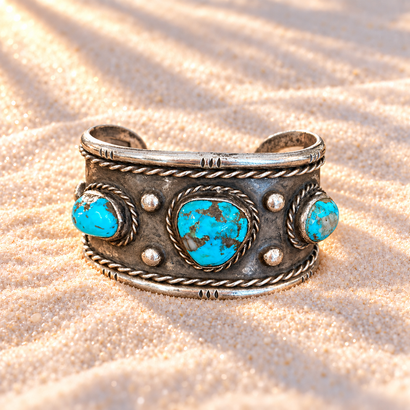 Vintage Navajo Sterling Silver and turquoise cuff
