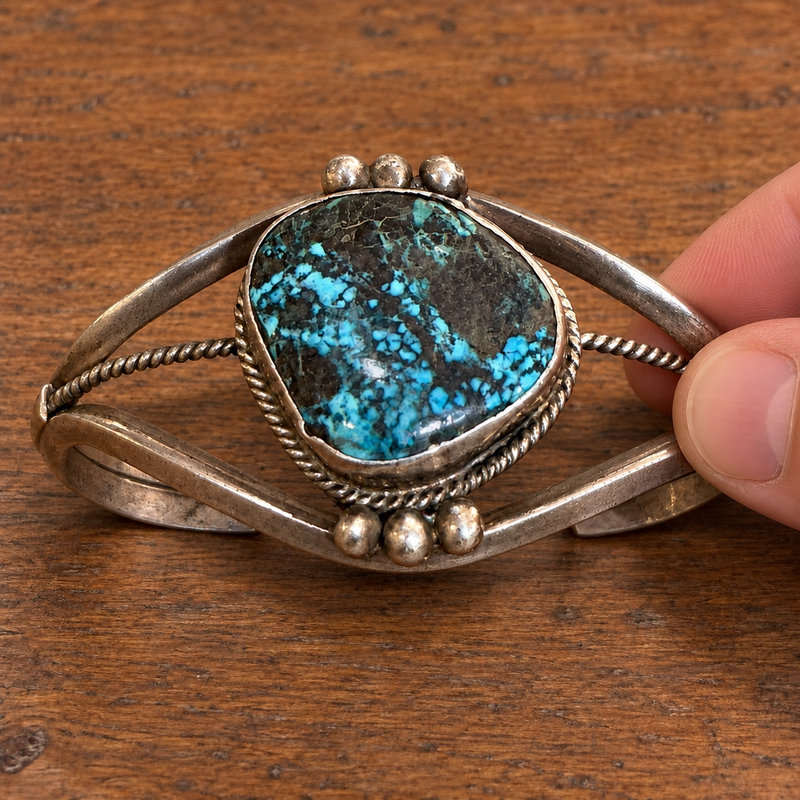 1950s Turquoise Navajo Silver Cuff Bracelet