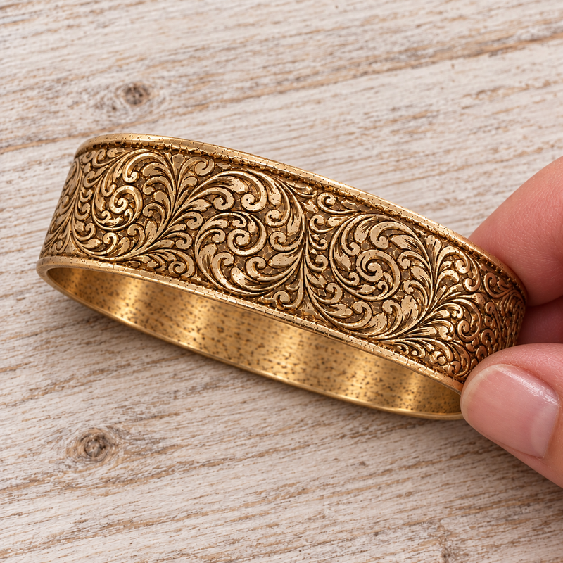 Gold Filled Floral Engraved Bangle