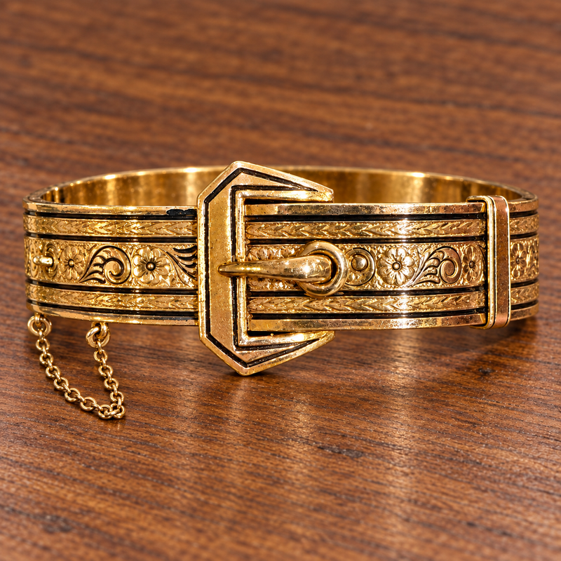 Antique Gold Filled Buckle Bracelet – Early 1900s Enamel Bracelet | Victorian / Edwardian Estate Jewelry