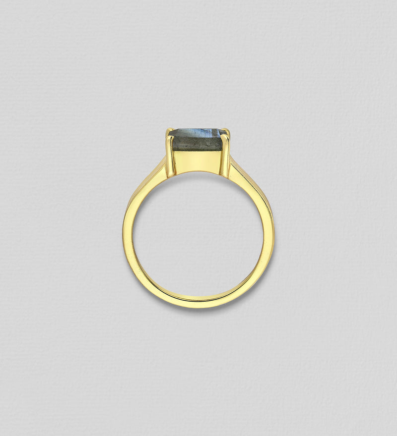 Sterling Silver Ring, Decorated with Labradorite, Plated with 0.3 Micron 18K Yellow Gold