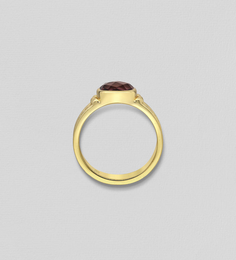 Sterling Silver Ring, Decorated with Lab-Created Rhodolite, Plated with 0.3 Micron 18K Yellow Gold