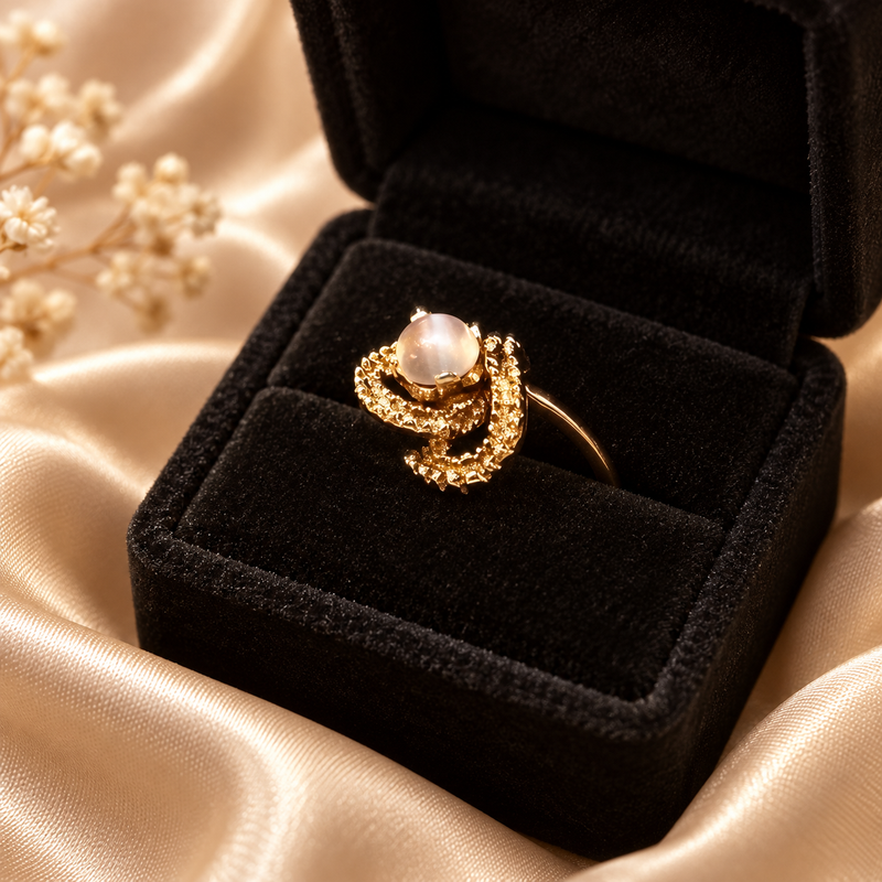 Vintage 10K Gold Moonstone Ring Size 7