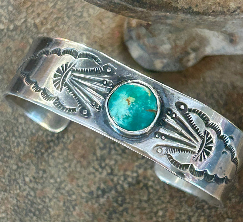Sterling Silver Navajo and Turquoise cuff 5 1/4 with 1 inch opening