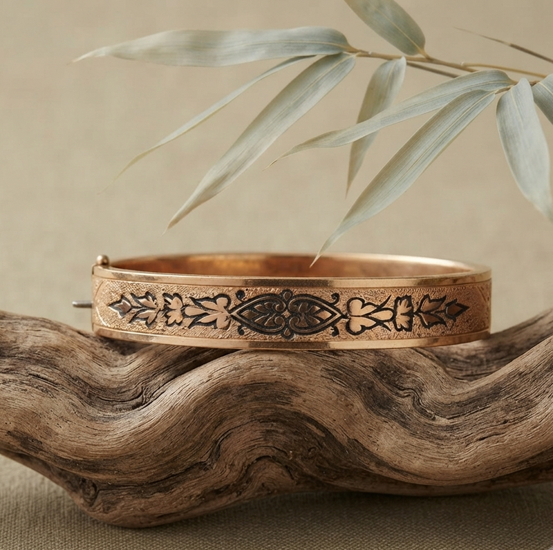 Gold filled Victorian ( 1837- 1901) enamel bangle bracelet