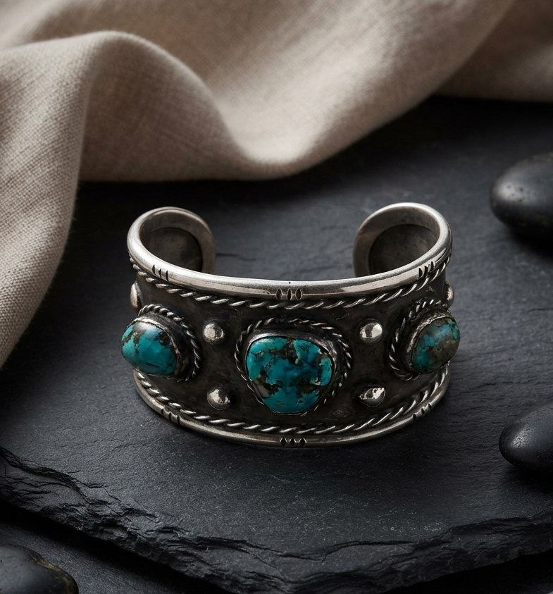 Vintage Navajo Sterling Silver and turquoise cuff