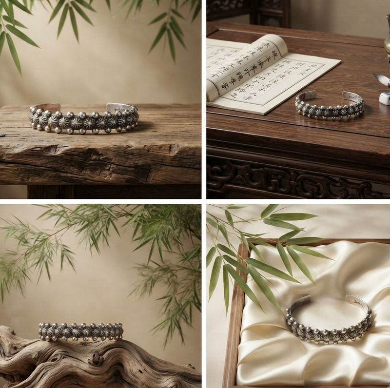 Sterling Silver Petit Point Cuff Bracelet