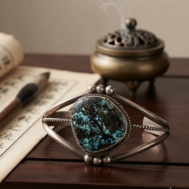 1950s Turquoise Navajo Silver Cuff Bracelet