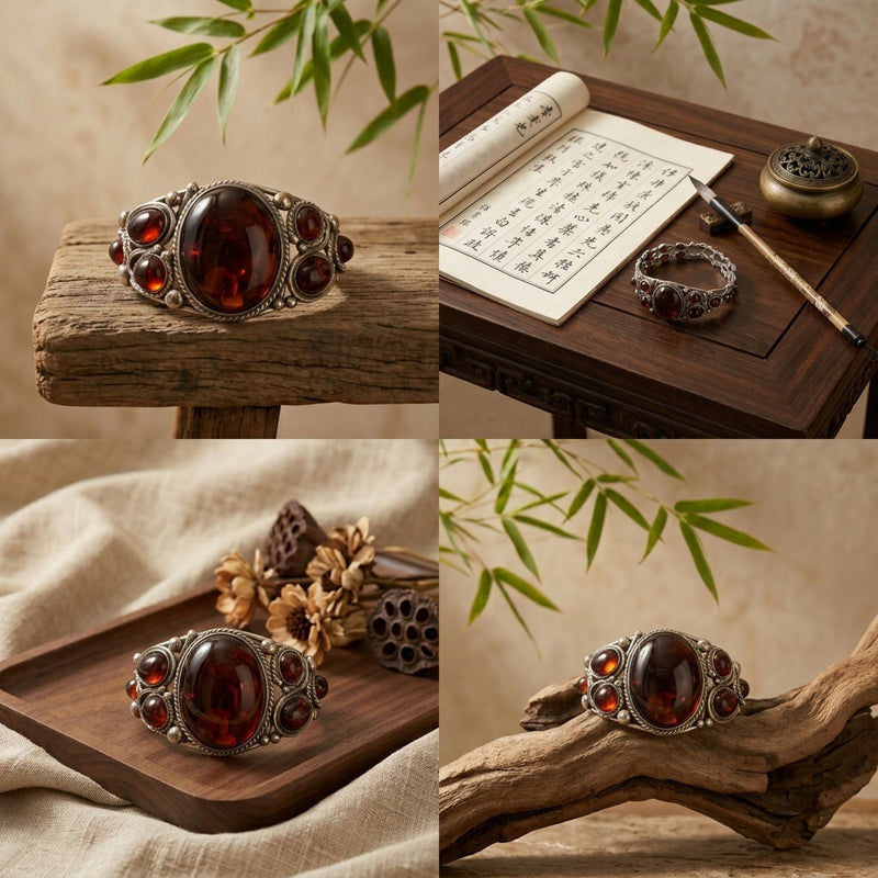 Sterling Silver Amber Cuff Bracelet.