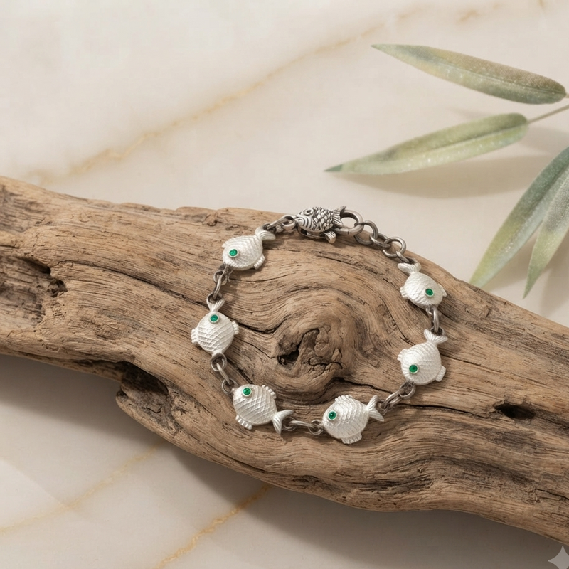 Vintage Silver Enamel Fish Bracelet – Denmark