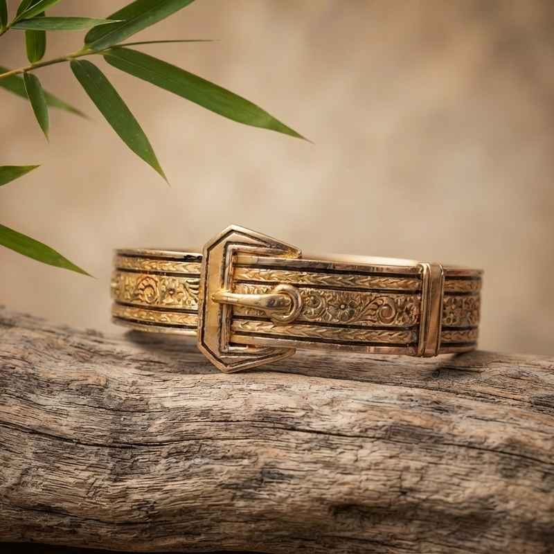 Antique Gold Filled Buckle Bracelet – Early 1900s Enamel Bracelet | Victorian / Edwardian Estate Jewelry
